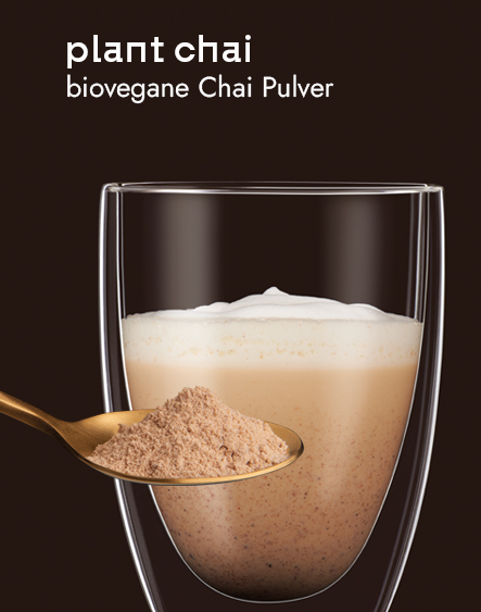 Biovegane Snacks: Close up eines Löffels und eines Teeglases mit Chai Pulver.